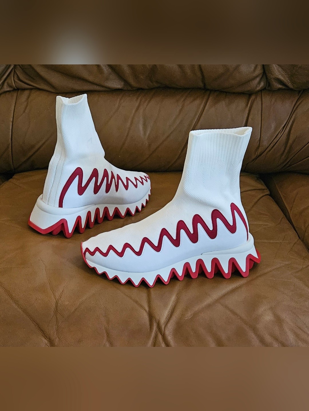 Women's Christian Louboutin Sharky Sock Knit Ankle Sneakers Size 5.5 Us
